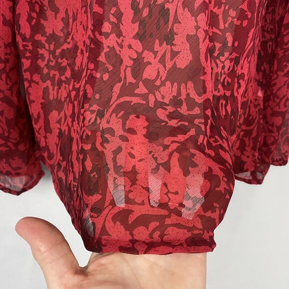 Cato Sheer Babydoll Top Womens XL Red Beaded V Neck Bell Sleeve Whimsigoth Boho - Picture 4 of 14